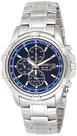 Relógio Seiko SSC141 masculino em aço inoxidável com mostrador azul solar
