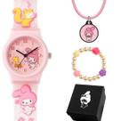 relogio silicone infantil rosa + colar pulseira + caixa crianca protecao uv presente menina qualidade premium acetato
