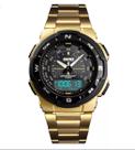 Relógio skmei 1370 dourado prova dágua social masculino esportivo inox anadigi ponteiro luminoso