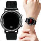 Relogio Strass Led Feminino Preta Digital redondo social ajustavel presente casual