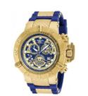 Relógio Subaqua Skeleton Noma 3 18526 Banhado Ouro Pulseira Azul