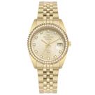 Relogio Technos feminino dourado banhado folheado Riviera cravejado com pedrinhas strass com calendario aprova de agua 2117LFK/1D