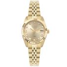 Relogio Technos feminino dourado pequeno Riviera cravejado aço inox 2015CEL/1X Banhado folheado a prova dágua com calendário