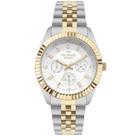 Relogio Technos feminino prata e dourado bicolor misto Riviera multifunção cravejado moderno sofisticado prova dagua aço inox 6P79CC/1K