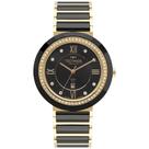 Relogio Technos Feminino preto dourado cerâmica vidro safira cravejado com pedrinhas moderno luxo prova dagua 2015CEJ/2P