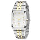 Relogio Technos feminino quadrado grande prata e dourado bicolor misto retangular banhado folheado com calendário 1N12MQ/5B