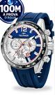 Relógio Technos Masculino Analógico Cronógrafo Carbon Bicolor Azul Pulseira De Silicone Brilha No Escuro Calendário Prova D água 100 Metros Original