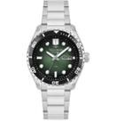 Relogio technos masculino automático aço inoxidavel mostrador na cor verde com efeito luminescente nos ponteiros e marca