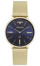 Relogio Technos Masculino dourado azul slim vidro safira minimalista aço inox pulseira esteira a prova dagua 2025LTKS/4A