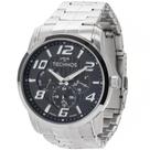 Relogio Technos Masculino prata mostrador preto multifunção a prova de agua aço inox antialérgico 6P29AFTS/1P