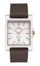 Relogio Technos Masculino quadrado prateado branco e rosê pulseira de couro marrom executivo com calendario 2115UBW/0K