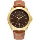 Relógio Technos Pulseira de Couro Social Médio Analógico Executivo Masculino Dourado Luxo Clássico 2115MYA/0M