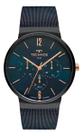 Relógio Technos slim caixa aço grafite pulseira azul visor safira