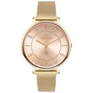 Relógio Technos Slim Feminino Dourado Vidro Safira com Cristais e Pulseira Milanesa Maquinário Japonês Aço Inoxidável Á Prova dágua GL32AR/1T