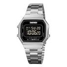 Relógio Unissex Digital Skmei 1647 Resistente à água 3 ATM Caixa em Metal Prata Pulseira de Aço Visor Acrílico Quadrado Gancho Bateria Esportivo