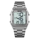 Relógio Unissex Digital Skmei 1735 Resistente à água 5 ATM Caixa em Metal Prata Pulseira de Aço Visor Acrílico Quadrado Gancho Bateria Esportivo
