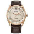Reloj Eco-Drive Clásico para Hombre Citizen con Correa de Cuero Marrón y Oro Rosa