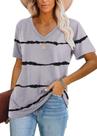Remera Lunivop para mujer, cuello en V, manga corta, a rayas, estilo casual