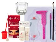 renna sobrancelha kit designer completo henna makiaj paquimetro pincel dappen escovinha e moldes