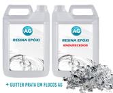 Resina Epóxi 1KG + Glitter em Flocos de Prata 3D AG