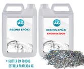 Resina Epóxi 1KG + Glitter em Flocos Lua de Prata AG