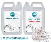 Resina Epóxi 1KG + Pó Metálico Perolado Branco AG