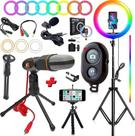 Ring Light Iluminador Rgb Colorido Luz Led Make Profissional Hinglight Completo Tripé 2 Metros Suporte Celular Universal