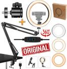 Ring Light Luz Anel Led Iluminador + Suporte Pedestal Mesa Braço Articulado Webcam Vídeo Conferência Reunião Home Office