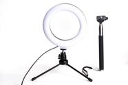 Ring Light USB de 6 polegadas bicolor com tripé de 13cm e pau de selfie