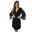 Robe Manga Longa Rendado Feminino Luxo Roupão Lingerie