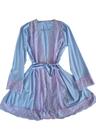 Robe microfibra sensual manga longa com renda bicolor