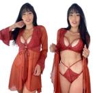 Robe Tule Renda Sensual + Conjunto Lingerie Renda Sexy Hobby
