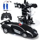 Robô de carro de polícia RC para crianças, brinquedo de carro de robô de transformação de controle remoto, carro robô de deformação de uma chave, demonstração automática de um botão e velocidade de rotação 360 à deriva e presentes recarreg