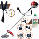 Roçadeira Aparador de Grama Anmax CG430P-TB À Gasolina 2T 43cc 2HP Alta Rotação e Performance Com Kit Faca 2 Pontas, Faca 3 Pontas, Faca 40 Dentes e Faca 80 Dentes + Carretel de Nylon + ÓLEO STIHL 2T
