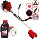 Roçadeira Aparador de Grama Kawashima KW43L À Gasolina 43cc 1,7HP Alta Rotação e Performance Com Kit Faca 2 Pontas, Faca 3 Pontas, Faca 40 Dentes e Faca 80 Dentes + Carretel Nylon + ÓLEO TOYAMA 2T
