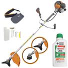 Roçadeira Com Óleo Stihl RL430-P Plus Tekna Á Gasolina 2T 43cc 1,7HP 10.000RPM Alta Potência e Performance Com Cabeçote Nylon e Faca de 3 Pontas Ideal Para Limpeza e Manutenção de Rodovias