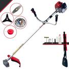 Roçadeira Cortador de Grama À Gasolina Multifunções Kawashima BCJ620L 2T 62cc 3HP Alta Rotação e Potência Com Carretel de Nylon e Lâmina Facão + Kit Extra Lâmina 3 Pontas e Escova de Aço Circular