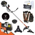 Roçadeira Cortador de Grama À Gasolina Terra GRH-430 43cc Motor 2 Tempos 1,7HP de Potência 6.500rpm Robusta e de Alta Performance Completa Com Carretel de Nylon + Faca 3 Pontas + Faca 80 Dentes