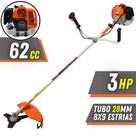 Roçadeira Cortador de Grama Vulcan VR620H À Gasolina 2 Tempos 62cc 3HP de Potência 12.500rpm Profissional Multifunções Com Carretel Nylon + Lâmina Facão + Lâmina 3 Pontas + Lâmina Circular 80 Dentes
