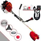 Roçadeira Kawashima KW52L À Gasolina 2T 52cc 2,5HP 10.000rpm Podador de Grama 4 Em 1 Com Lâmina 3 Pontas + Lâmina Disco 40 Dentes Vídea + Carretel Nylon + Escova de Aço Para Pavers, Concreto e Calçada