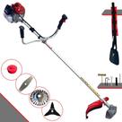 Roçadeira Máquina de Cortar Grama Kawashima BCJ620L À Gasolina 62cc 3HP Alta Rotação Com Carretel de Nylon e Lâmina 2 Pontas + Kit Lâmina 3 Pontas e Escova de Aço Para Pavers, Concreto e Calçadas