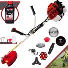 Roçadeira Robusta Kawashima KW43L 43cc 1,7HP 8 Em 1 Com Carretel e Faca 3 Pontas + Kit Faca 2 Pontas, Faca 6 Pontas, Faca 40 Dentes Vídea, Faca 80 Dentes e Trimmer + Escova de Aço + ÓLEO TOYAMA 2T