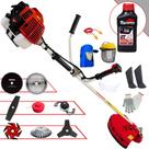 Roçadeira Robusta Kawashima KW52-L 2,5HP À Gasolina 52cc Alta Rotação Com Carretel e Lâmina Facão + Facas 3 Pontas, 6 Pontas, 40 Dentes de Vídea, 80 Dentes e Trimmer + Escova + EPI + ÓLEO TOYAMA 2T