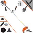 Roçadeira Robusta Vulcan VR430P À Gasolina 43cc 1,7HP Alta Rotação Com Carretel de Nylon e Lâmina 3 Pontas + Kit Lâmina 2 Pontas, Lâmina 80 Dentes e Escova de Aço Para Pavers, Concreto e Calçadas