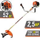 Roçadeira Robusta Vulcan VR520H 52cc 2,5HP 8 Em 1 Com Carretel e Faca 3 Pontas + Kit Faca 2 Pontas, Faca 6 Pontas, Faca 40 Dentes de Vídea, Faca 80 Dentes e Trimmer + Escova de Aço + ÓLEO TOYAMA 2T