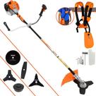 Roçadeira Robusta Vulcan VR520H À Gasolina 52cc 2,5HP Alta Rotação Com Carretel de Nylon e Lâmina 3 Pontas + Kit Lâmina 2 Pontas, Lâmina 80 Dentes e Escova de Aço Para Pavers, Concreto e Calçadas