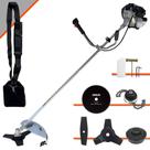 Roçadeira Toyama TBC43H À Gasolina 43cc 1,7HP Com 5 Opções de Corte Com Carretel de Nylon + Faca 2 Pontas + Faca 3 Pontas + Faca 80 Dentes + Trimmer