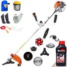 Roçadeira Vulcan VR430P 1,7HP À Gasolina 43cc Com Guidão Anti-Vibração Carretel Nylon e Lâmina Facão + Facas 3 Pontas, 6 Pontas, 40 Dentes de Vídea, 80 Dentes e Trimmer + Escova + EPI + ÓLEO TOYAMA