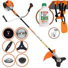 Roçadeira Vulcan VR520H À Gasolina 52cc 10.000rpm 2,5HP Robusta e de Alta Performance Com Carretel de Nylon + Lâminas 2 Pontas, 3 Pontas, 40 Dentes, 80 Dentes + Escova de Aço Circular + ÓLEO STIHL 2T