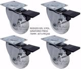 Roda rodizio gel 3 pol. giratorio freio 75mm - kit 4 peças